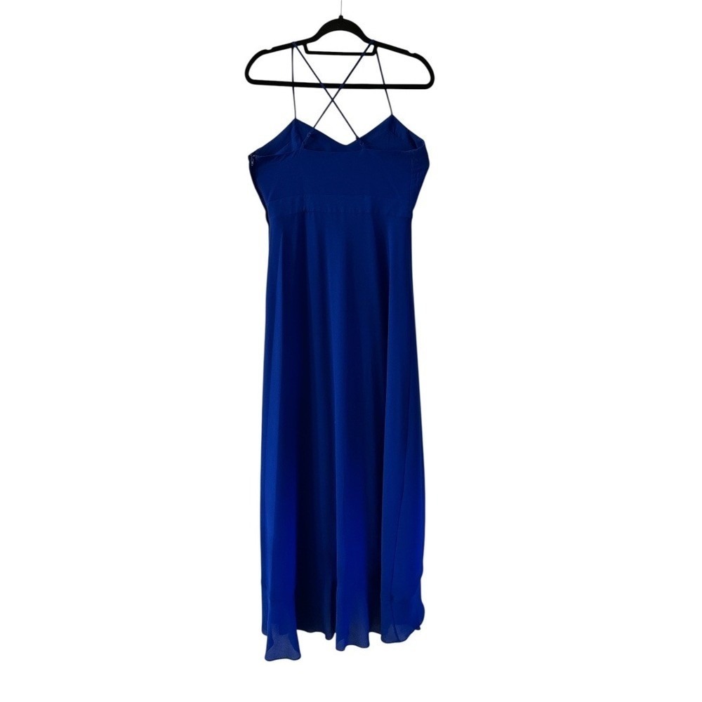 Belle Badgley Mischka Royal Blue Crisscross Spaghetti Strap Ruffle Maxi Dress 4